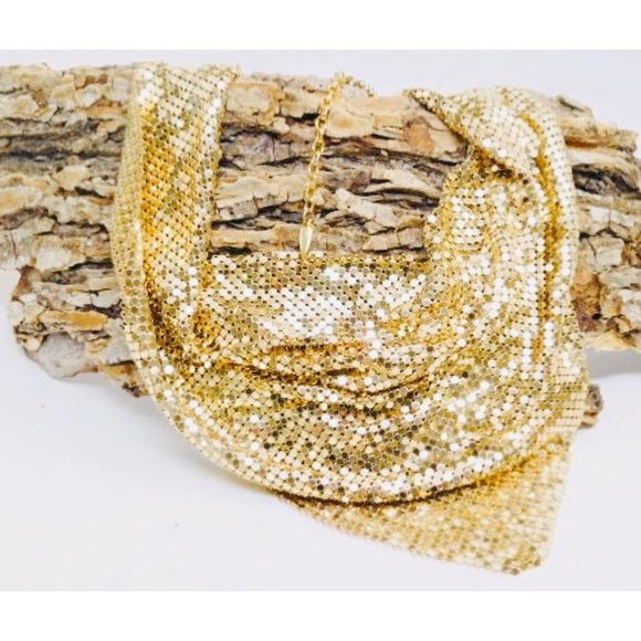 Whiting & Davis Gold Mesh Bib Necklace - Picture 3 of 4